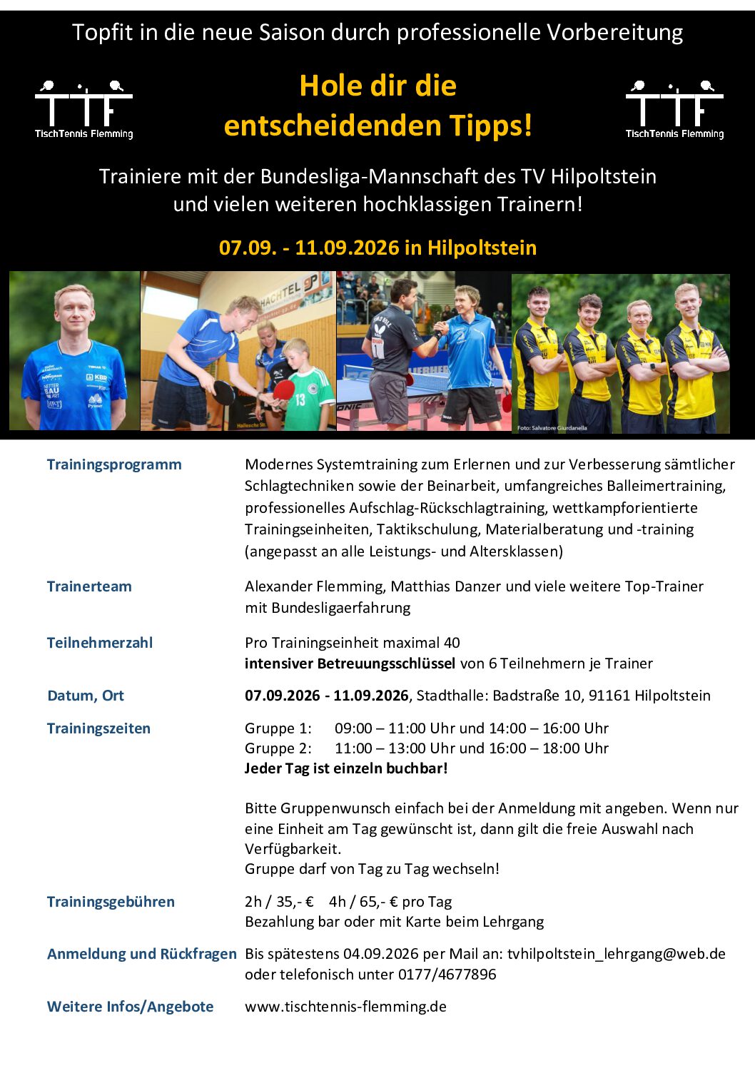 Tischtennis: Sommer-Trainingscamp in Hilpoltstein